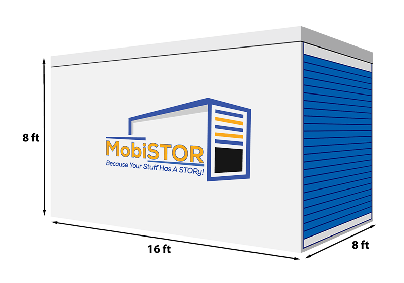 MobiStor Mobi portable storage container — 16 ft long, 8 ft wide, 8 ft tall