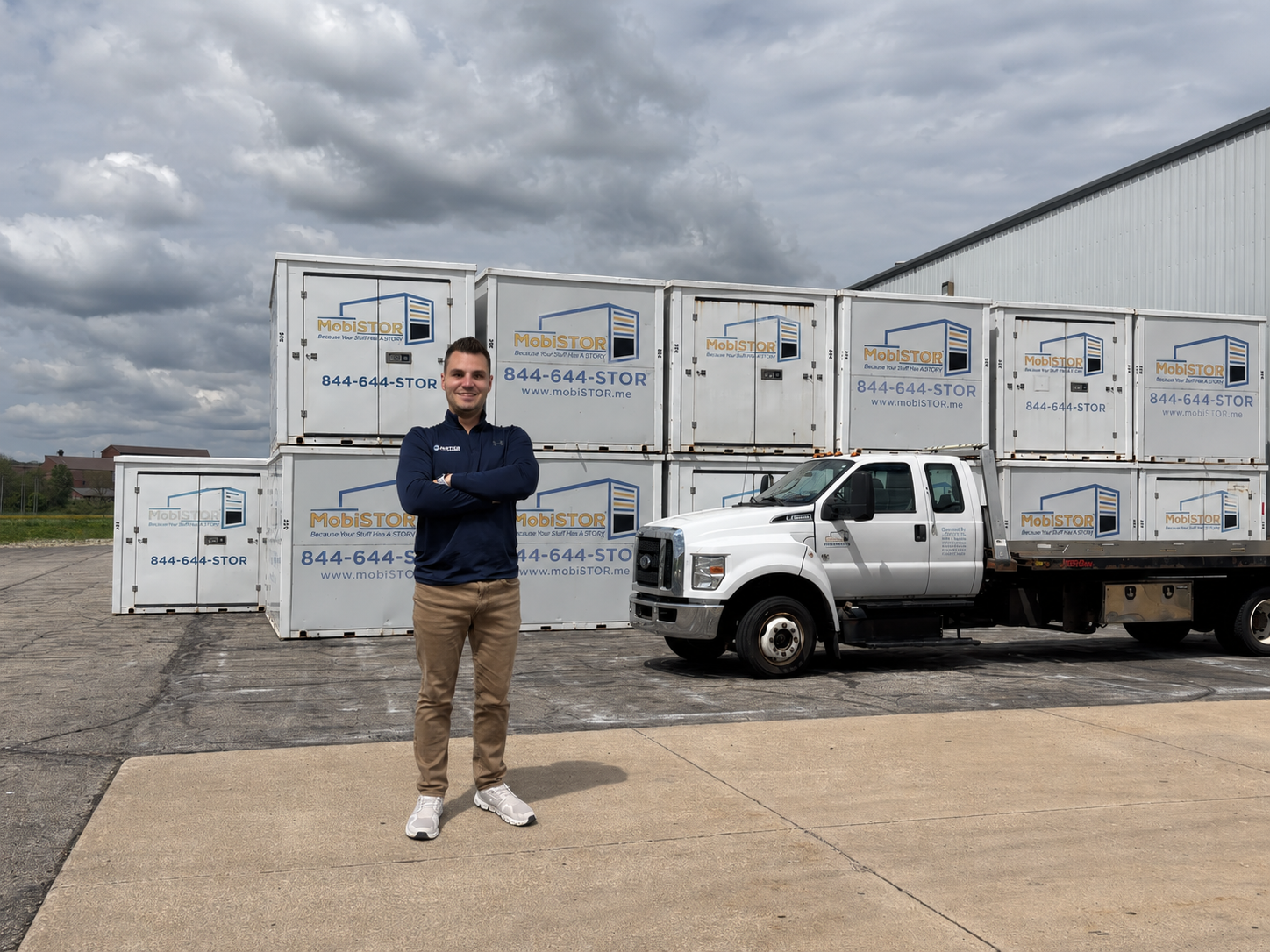 MobiStor owner standing in front of the local Mansfield, Ohio container fleet